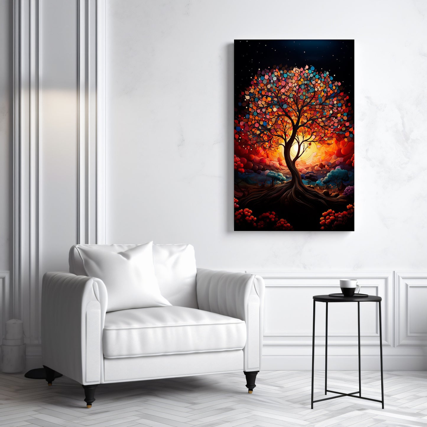 Abstract Tree, Beautiful Rainbow Tree of Life, Colourful Wall Art, Vibrant Expressionism Art, Paint Splatter Tree Canvas Print Z76