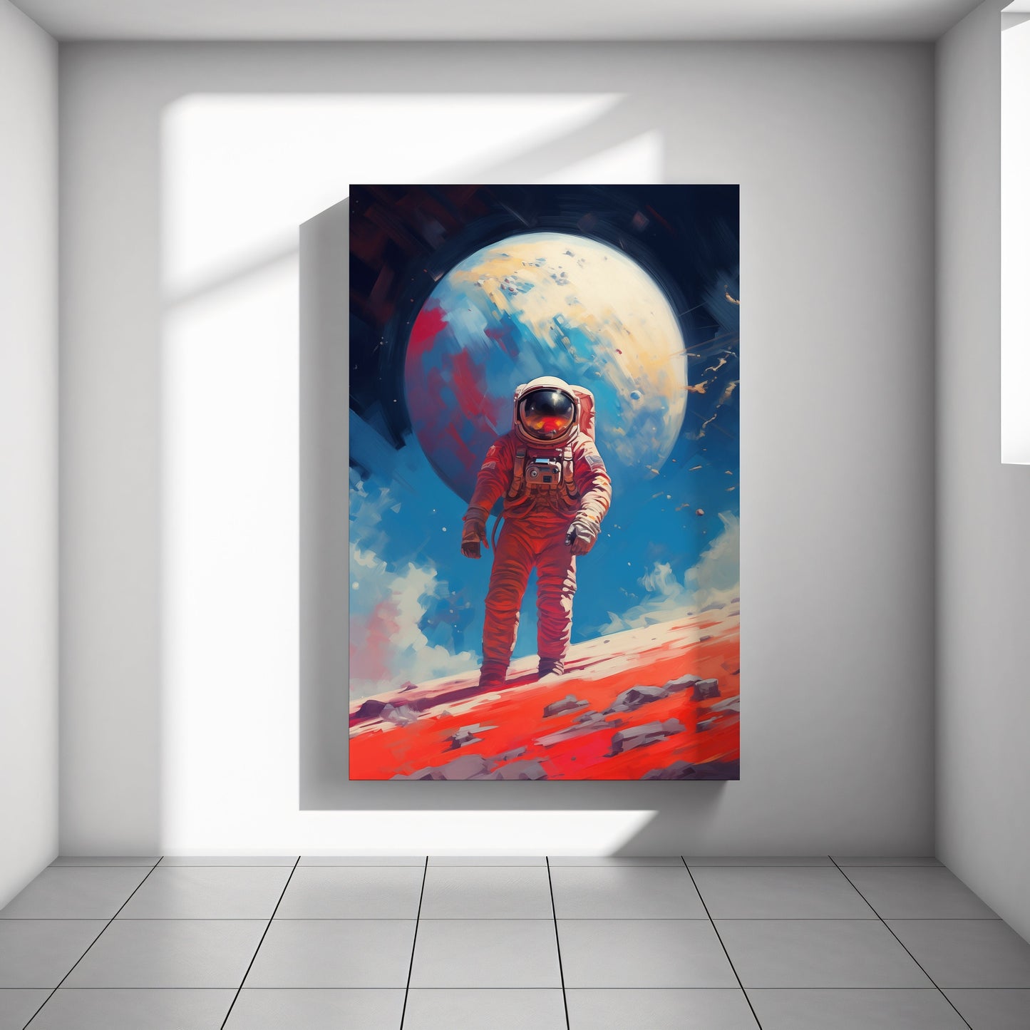 Astronaut on a Planet Background, Space, Huge Canvas Home Decor, Astronaut Painting, Space Poster, Astronaut Modern Art, Space Canvas H45