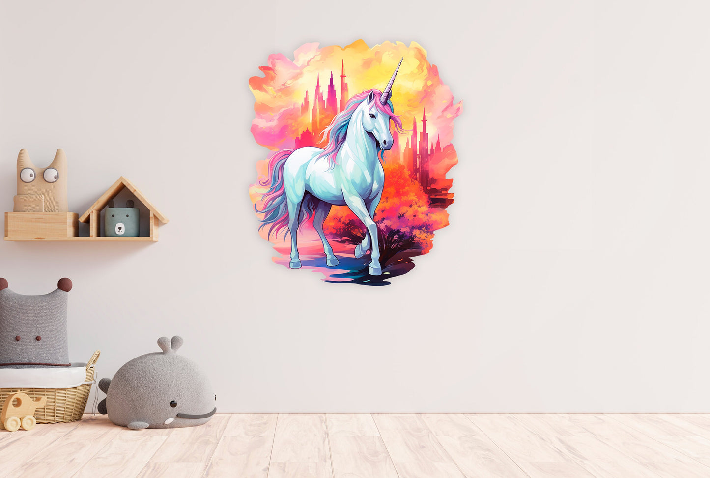 3D Wall Sticker Unicorn, Nursery Wall Decal, Unicorn Wall Sticker, Fairy Wall Decor, Nursery Decoration, Removable Wall Stickers E25