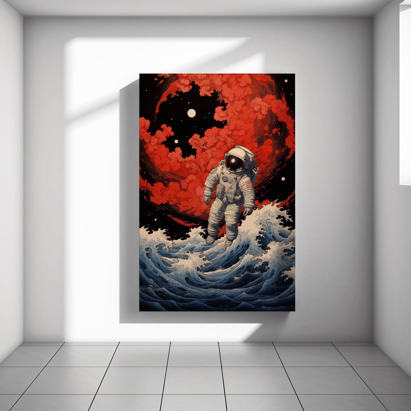 Astronaut Japanese style, Ukiyo-e Art, Huge Canvas Home Decor, Astronaut Painting, Space Poster, Astronaut Modern Art, Astronomy Poster H38