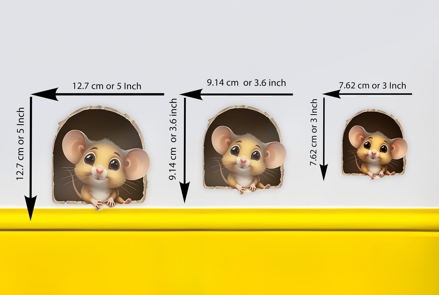 3D Mouse Wall Sticker, Cute mouse Wall Decal, Skirting Board Sticker, Cartoon Mouse, Funny Kitchen Decal, Bedroom Decal Peel and stick A83