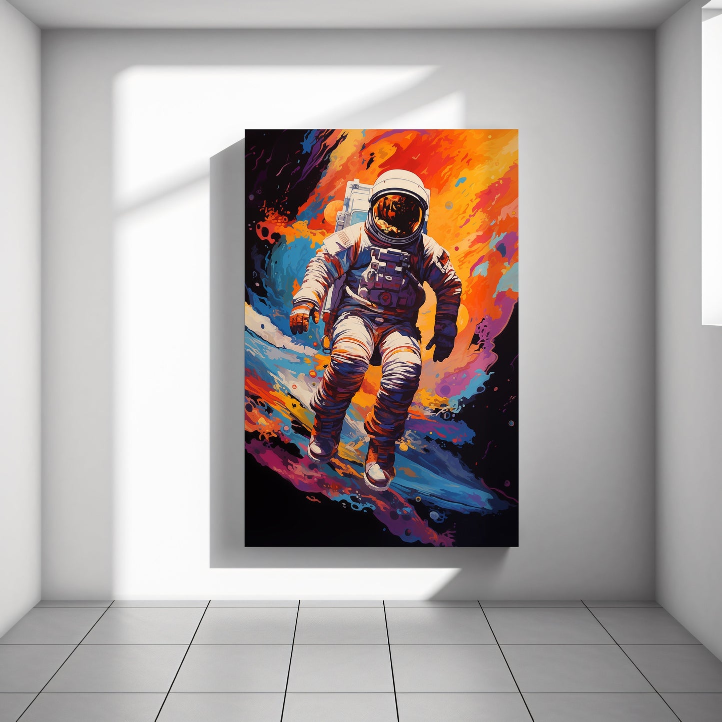 Astronaut Fly In Outer Space, Large Canvas Home Decor, Bright Splashes of Paint, Astronaut Poster, Space Poster, Astronaut Wall Art H48