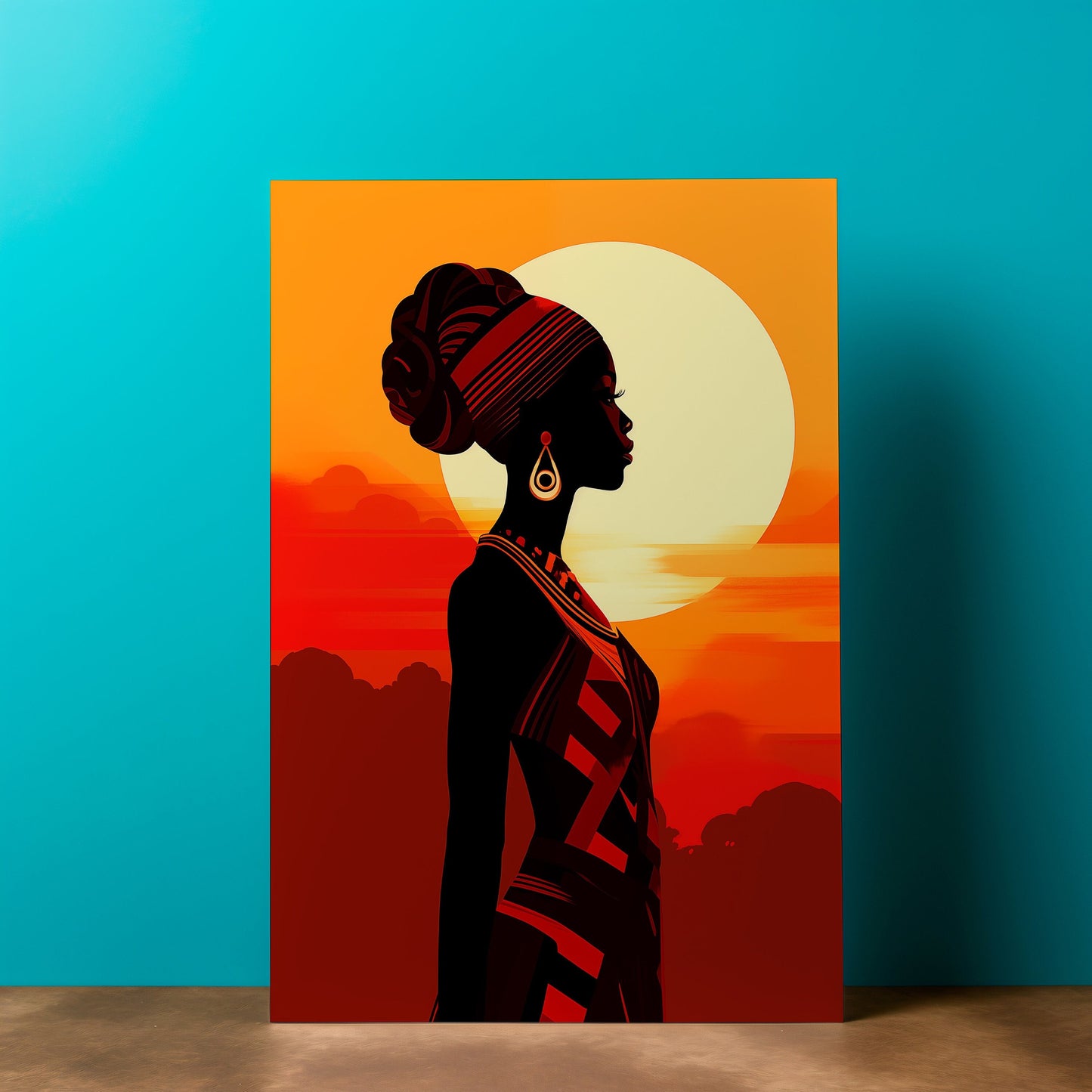 African Woman Canvas Wall Art, Black Woman Canvas Print, African Art, Afrocentric wall decor, Poster Wall Decor, African Sunset Art E55