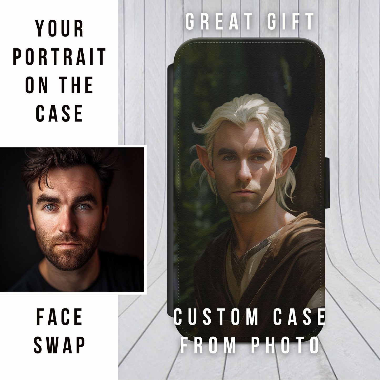 Custom Phone Case For iPhone & Samsung, Fantasy Phone Case from Photo, Face Swap Portrait on Phone Case, Medieval Art, Forest Elf Portrait