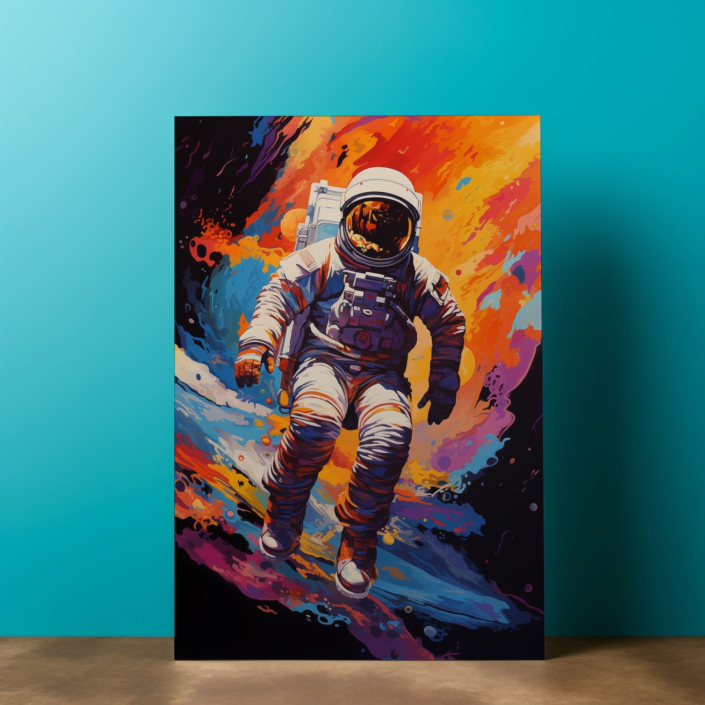 Astronaut Fly In Outer Space, Large Canvas Home Decor, Bright Splashes of Paint, Astronaut Poster, Space Poster, Astronaut Wall Art H48