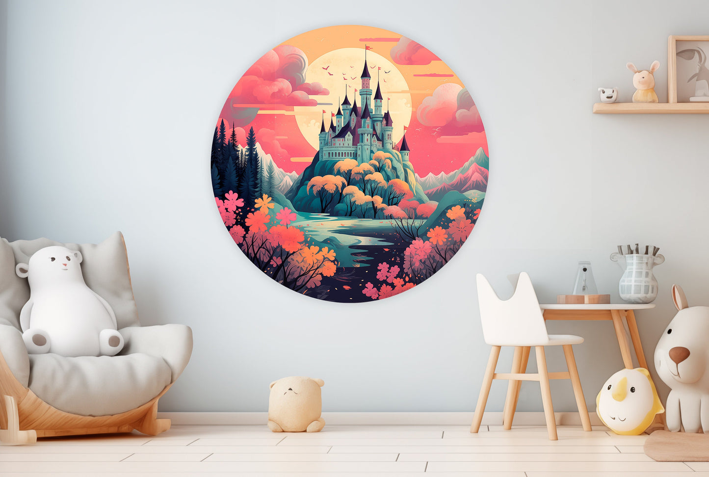 Autumn Castle Wall Sticker, Castle Wall Decal, Nursery Decor, Watercolour Wall Art, Kids Room Decor, Removable Wall Stickers D18