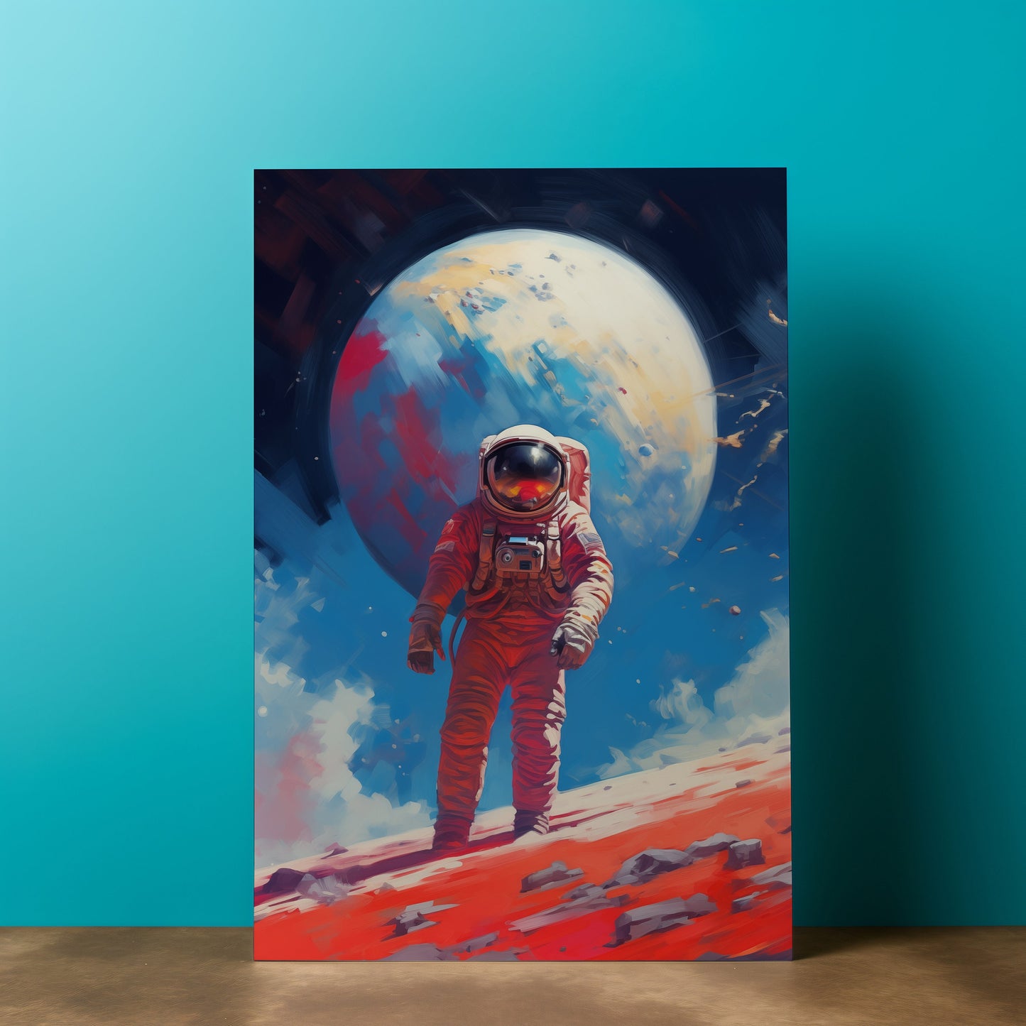 Astronaut on a Planet Background, Space, Huge Canvas Home Decor, Astronaut Painting, Space Poster, Astronaut Modern Art, Space Canvas H45