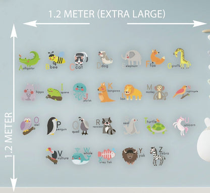Alphabet forest animals  Wall Stickers Educational Easy robots Phonics Learning Peel & Stick Decals for Kids’ Bedroom, Nursery Playroom 7D18
