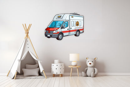 Ambulance car, Medical car wall decal, Wall Stickers For Kids Room, Flaming wheels, Nursery Decor, Kids Room Decal, Car Wall sticker B51