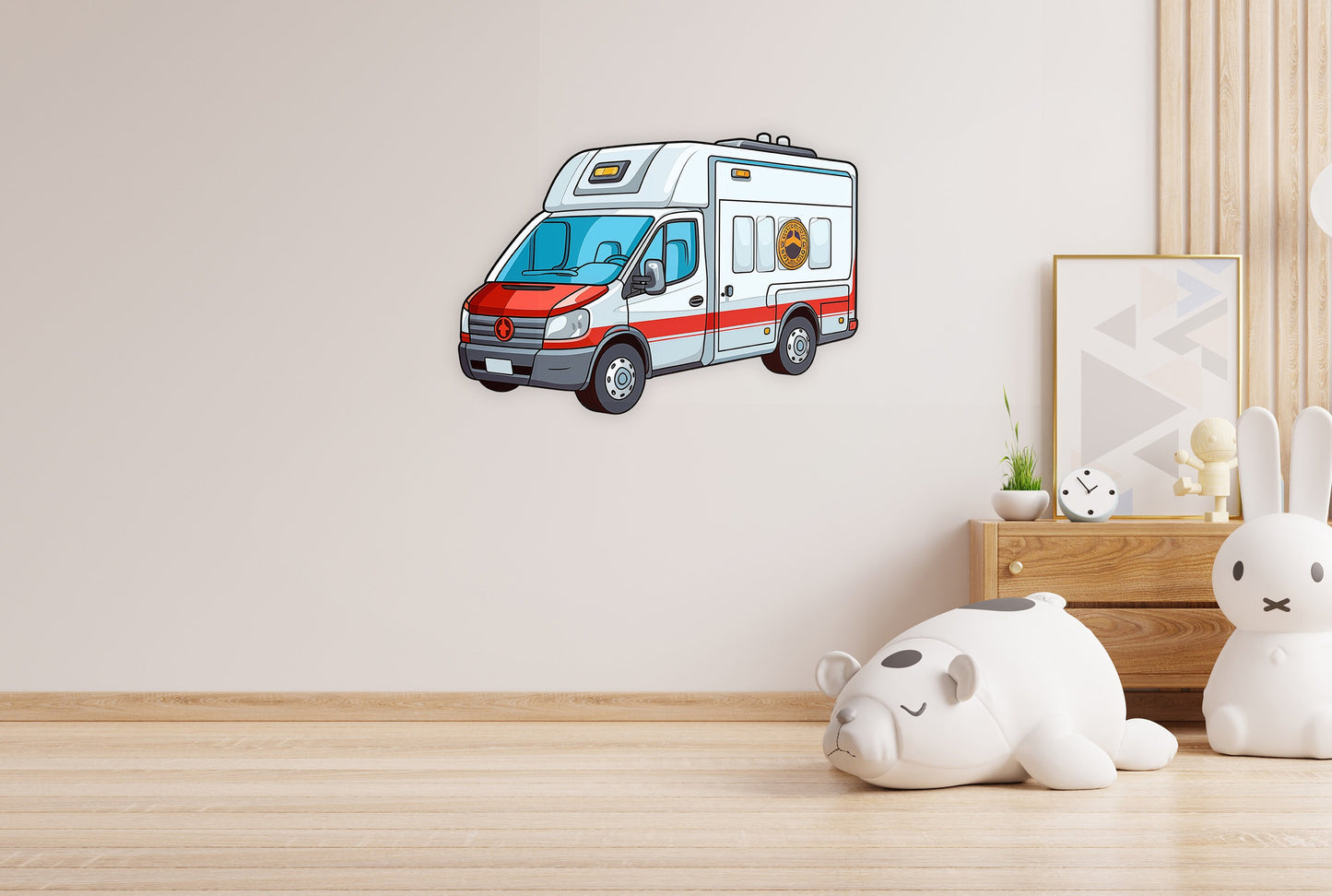 Ambulance car, Medical car wall decal, Wall Stickers For Kids Room, Flaming wheels, Nursery Decor, Kids Room Decal, Car Wall sticker B51