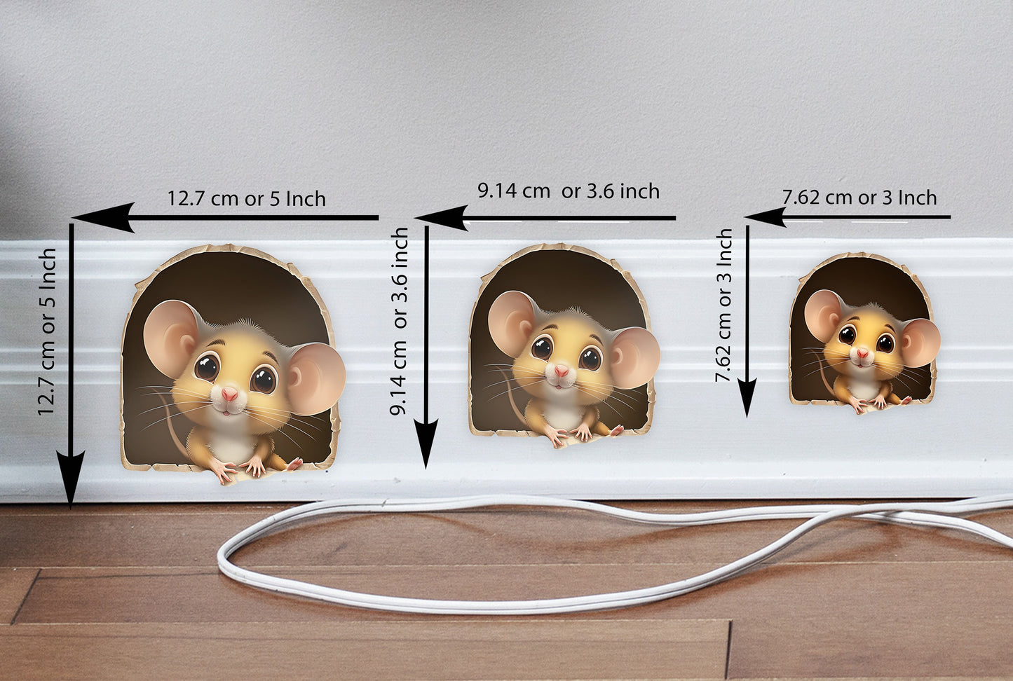 3D Mouse Wall Sticker, Cute mouse Wall Decal, Skirting Board Sticker, Cartoon Mouse, Funny Kitchen Decal, Bedroom Decal Peel and stick A83