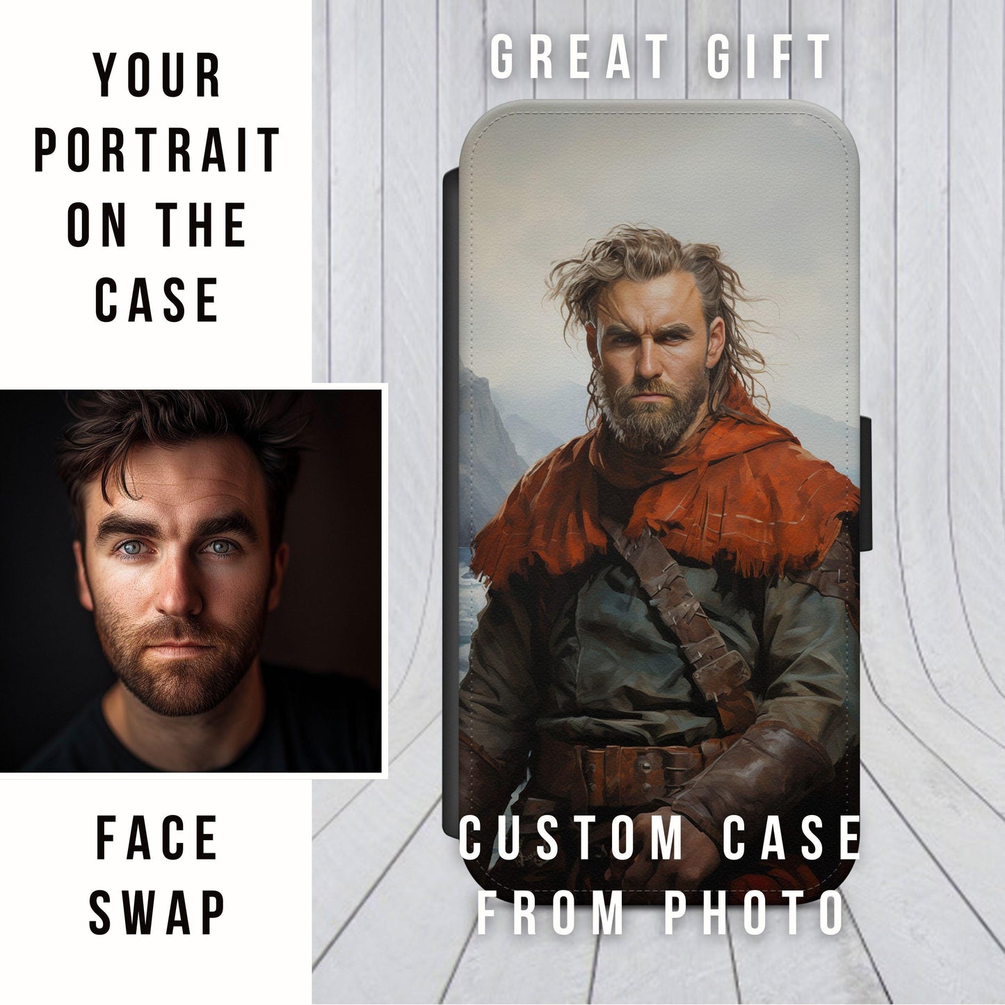 Custom Portrait Phone Case, Viking Portrait from Photo, Personalized Phone Case For Iphone & Samsung, Unique Gift, Fantasy Phone Case
