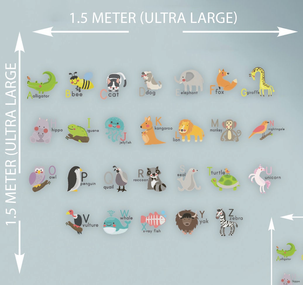 Alphabet forest animals  Wall Stickers Educational Easy robots Phonics Learning Peel & Stick Decals for Kids’ Bedroom, Nursery Playroom 7D18
