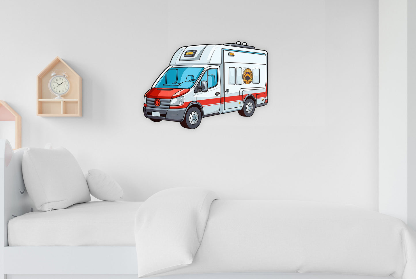 Ambulance car, Medical car wall decal, Wall Stickers For Kids Room, Flaming wheels, Nursery Decor, Kids Room Decal, Car Wall sticker B51