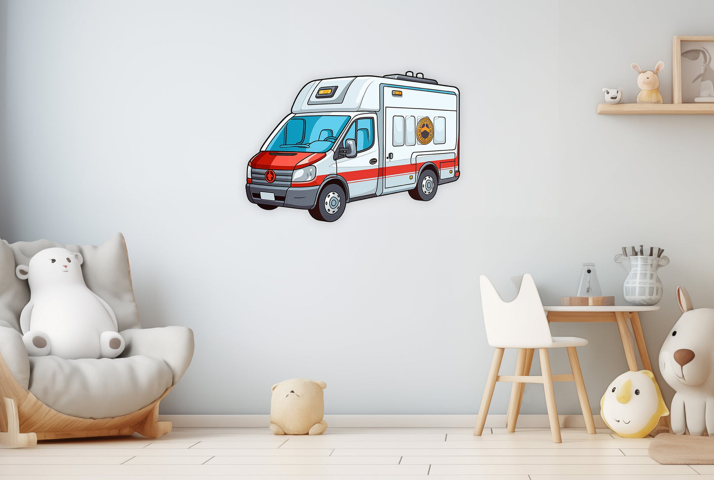 Ambulance car, Medical car wall decal, Wall Stickers For Kids Room, Flaming wheels, Nursery Decor, Kids Room Decal, Car Wall sticker B51
